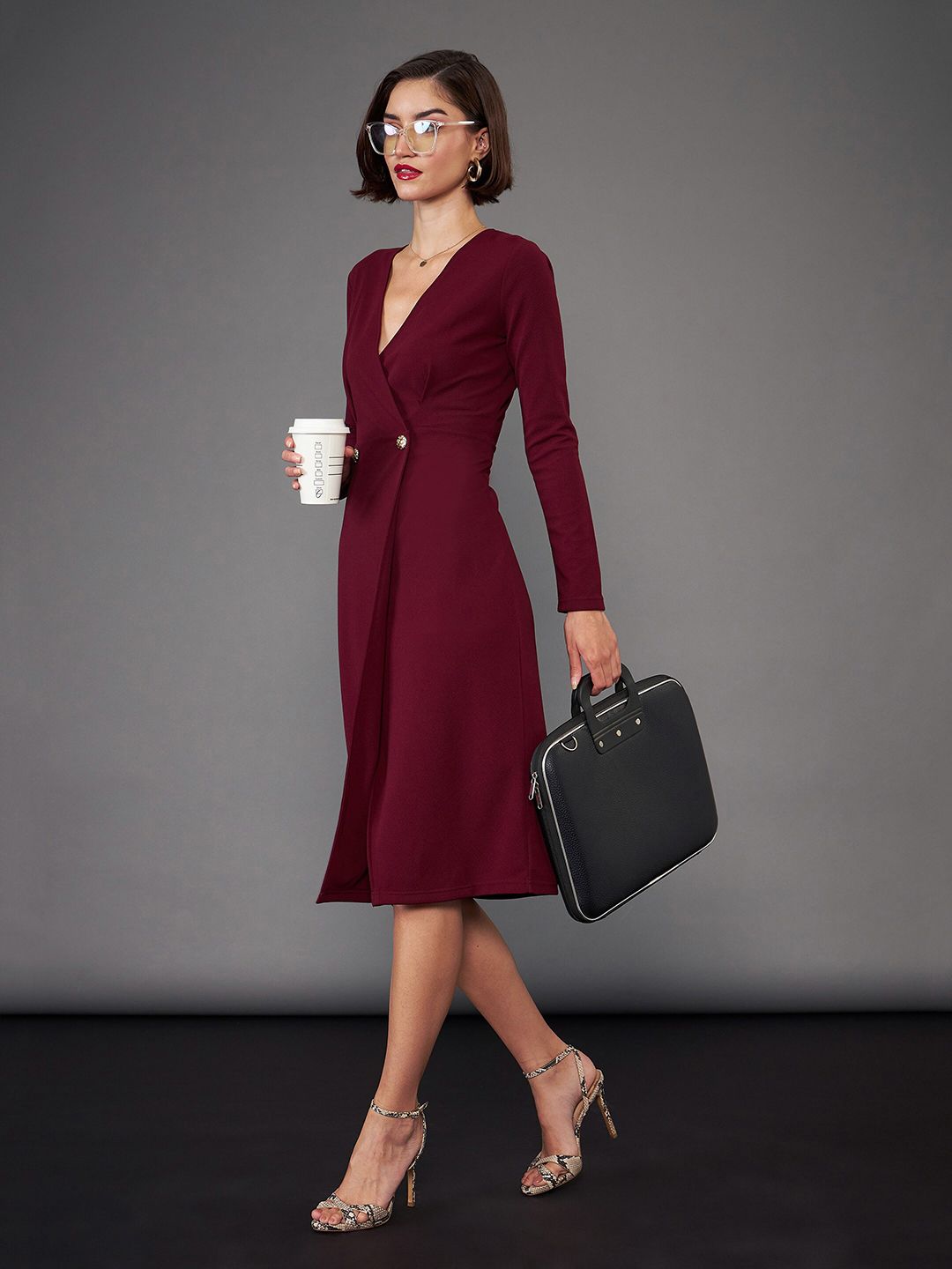 SASSAFRAS worklyf V-Neck Blazer Midi Dress