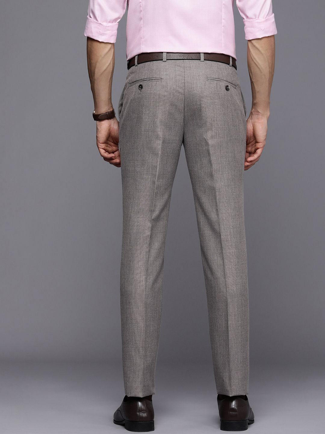 Raymond Men Grey Striped Slim Fit Formal Trousers