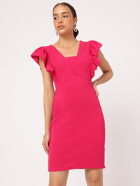 DressBerry Barbiecore Ruffled Sheath Mini Dress With Slit