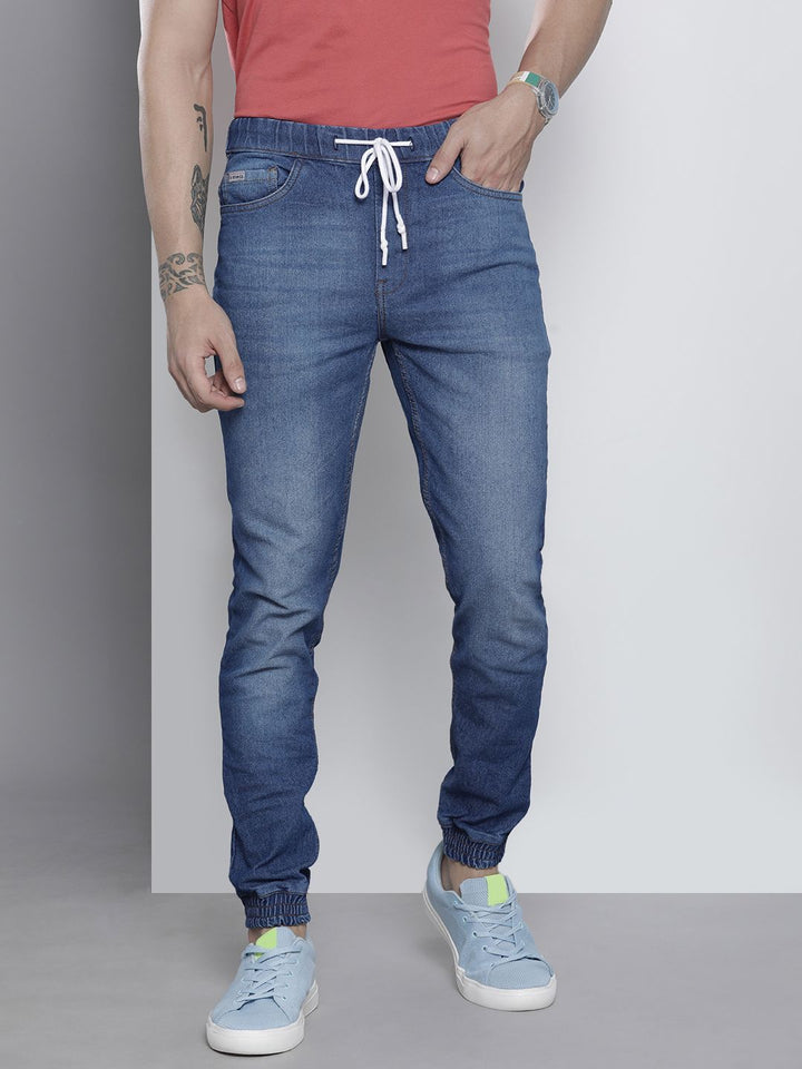 The Indian Garage Co Men Blue Light Fade Stretchable Jogger Jeans