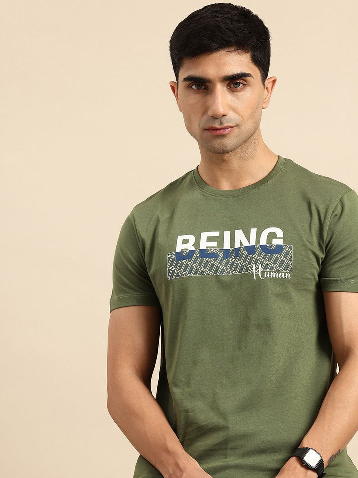 Being Human Brand Logo Printed Pure Cotton Slim Fit T-shirt