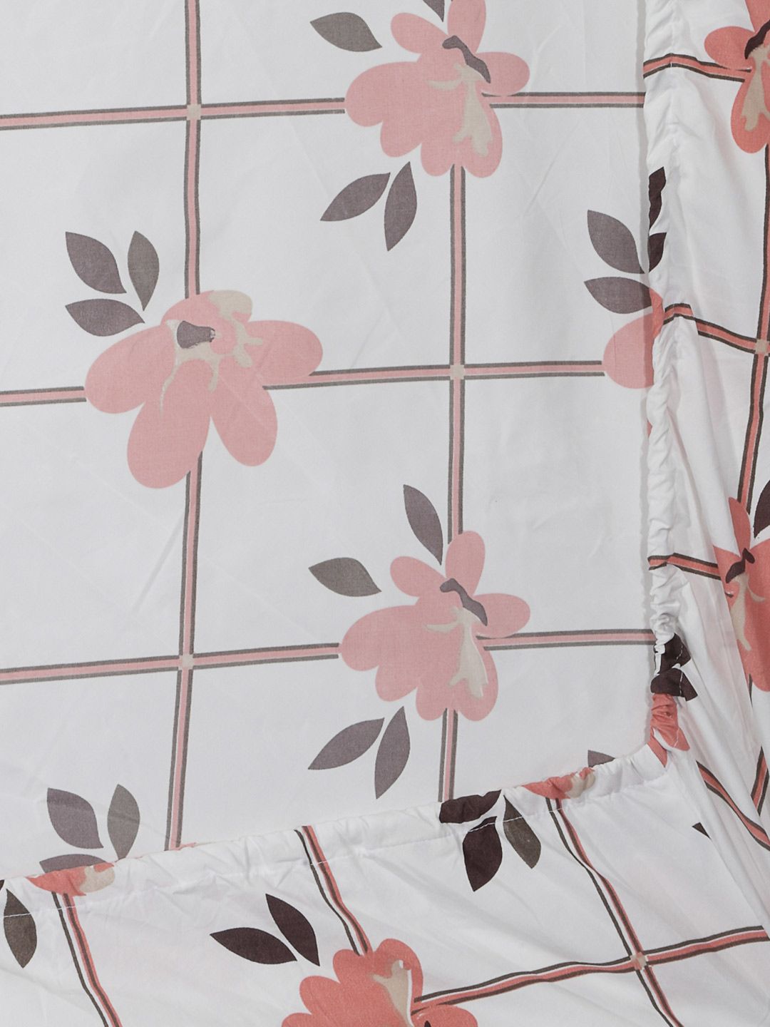 KLOTTHE White Floral Cotton 300 TC Fitted Single Fine Bedsheet with a Pillow Cover-59 x 89 inches