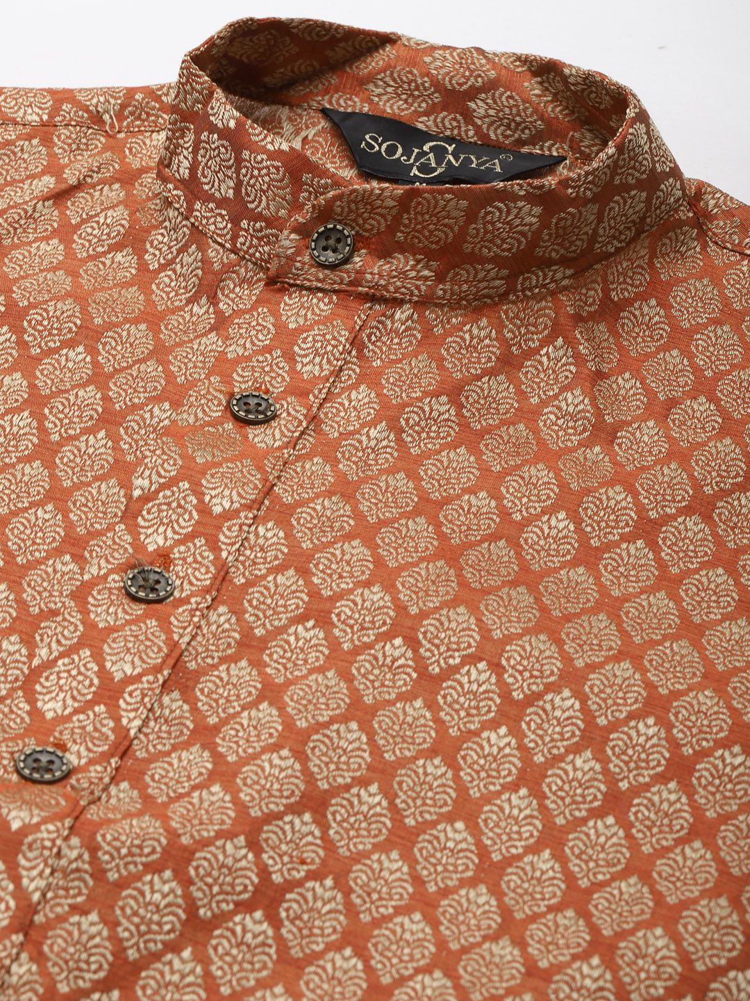 SOJANYA Men Orange Ethnic Motifs Kurta with Pyjamas & Nehru Jacket