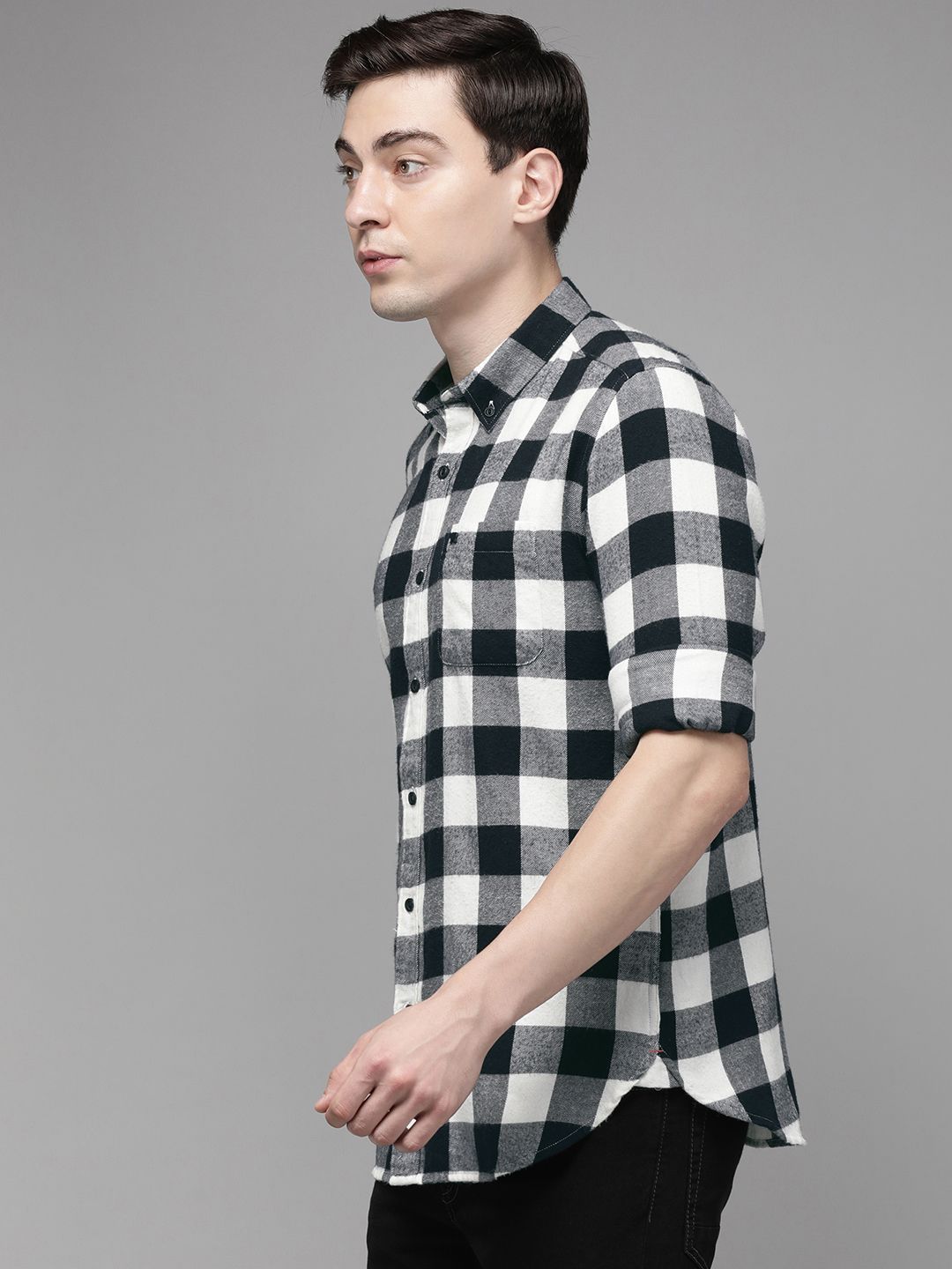 THE BEAR HOUSE Men Black Slim Fit Pure Cotton Checked Casual Shirt