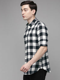 THE BEAR HOUSE Men Black Slim Fit Pure Cotton Checked Casual Shirt