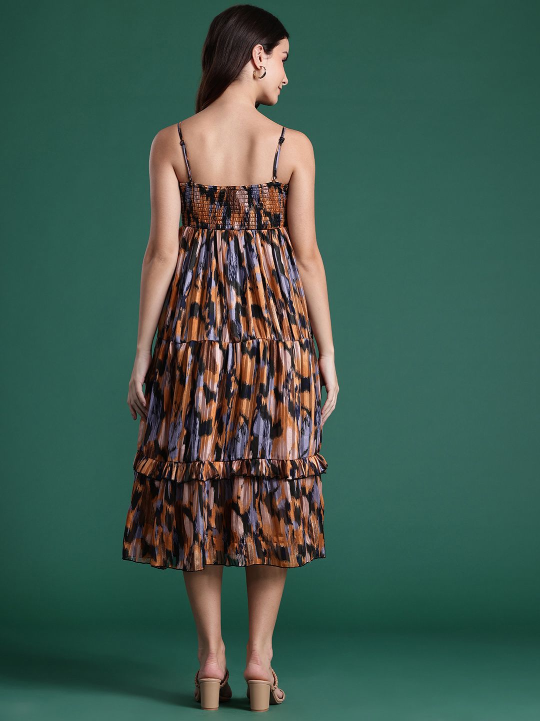 DressBerry Printed Tiered A-Line Midi Dress