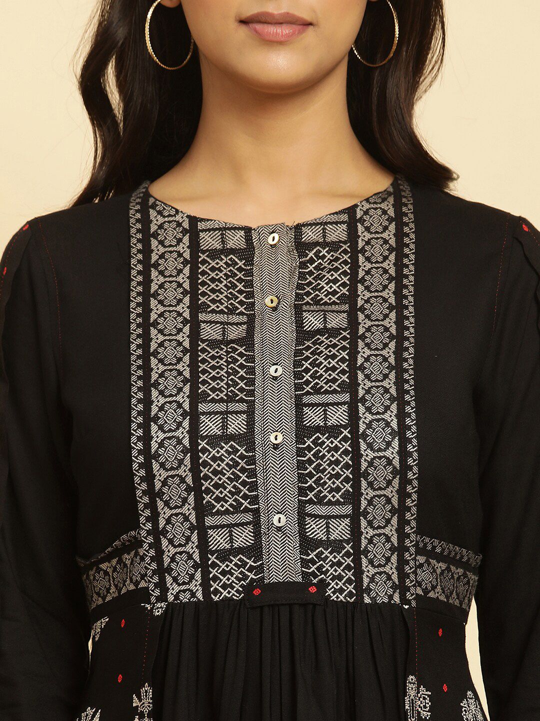 W Ethnic Motifs Printed Pleated Fit & Flare Midi Ethnic Dress