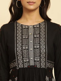 W Ethnic Motifs Printed Pleated Fit & Flare Midi Ethnic Dress
