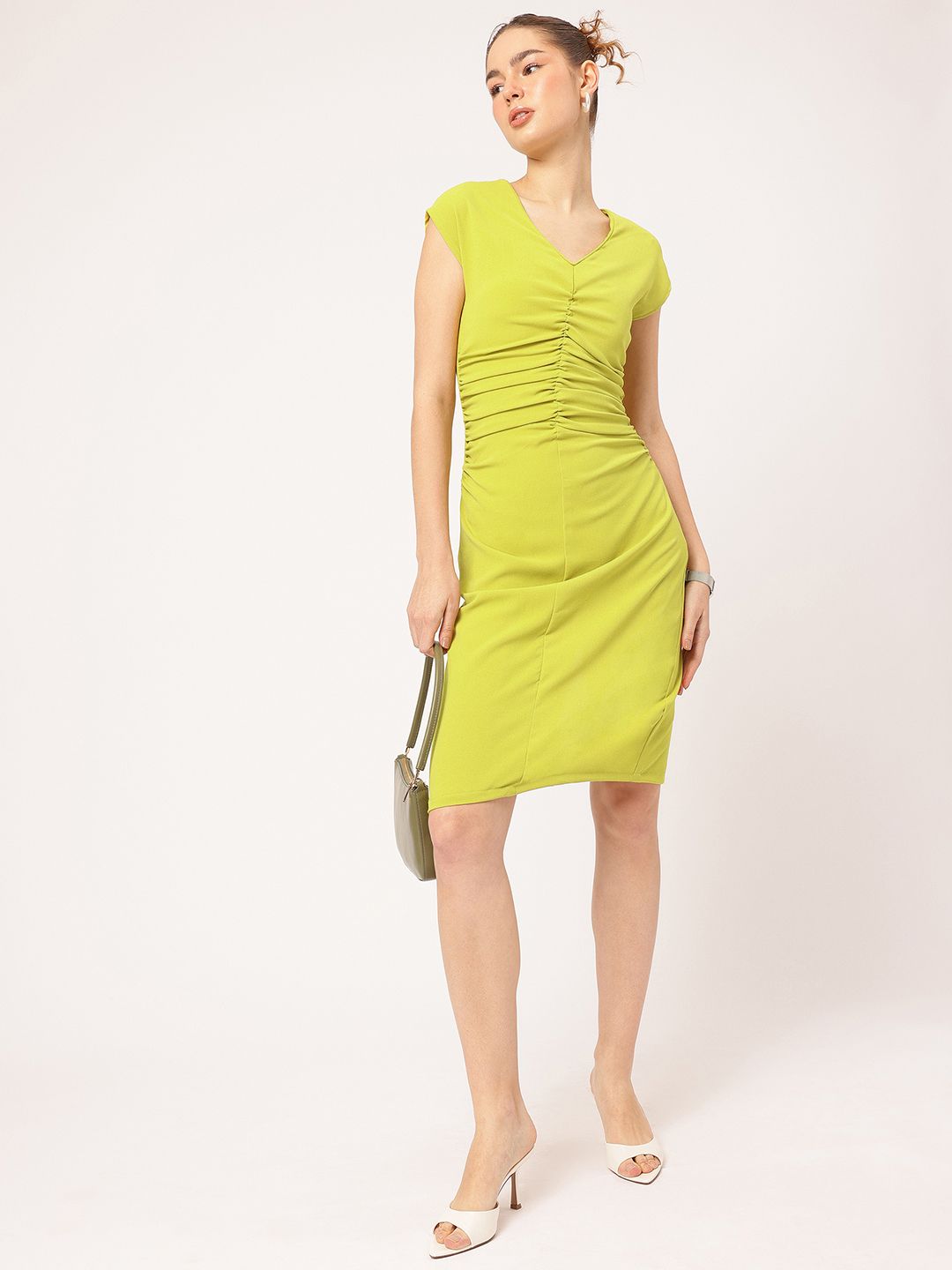DressBerry Workspace Edit Ruched V-Neck Sheath Dress