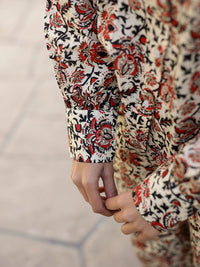 SANSKRUTIHOMES Floral Printed Shirt Collar Pure Cotton Night suit