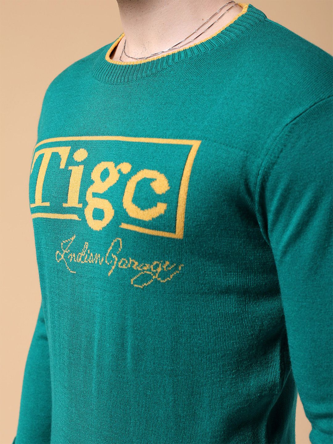 The Indian Garage Co Typography Printed Long Sleeves Acrylic Pullover Sweater