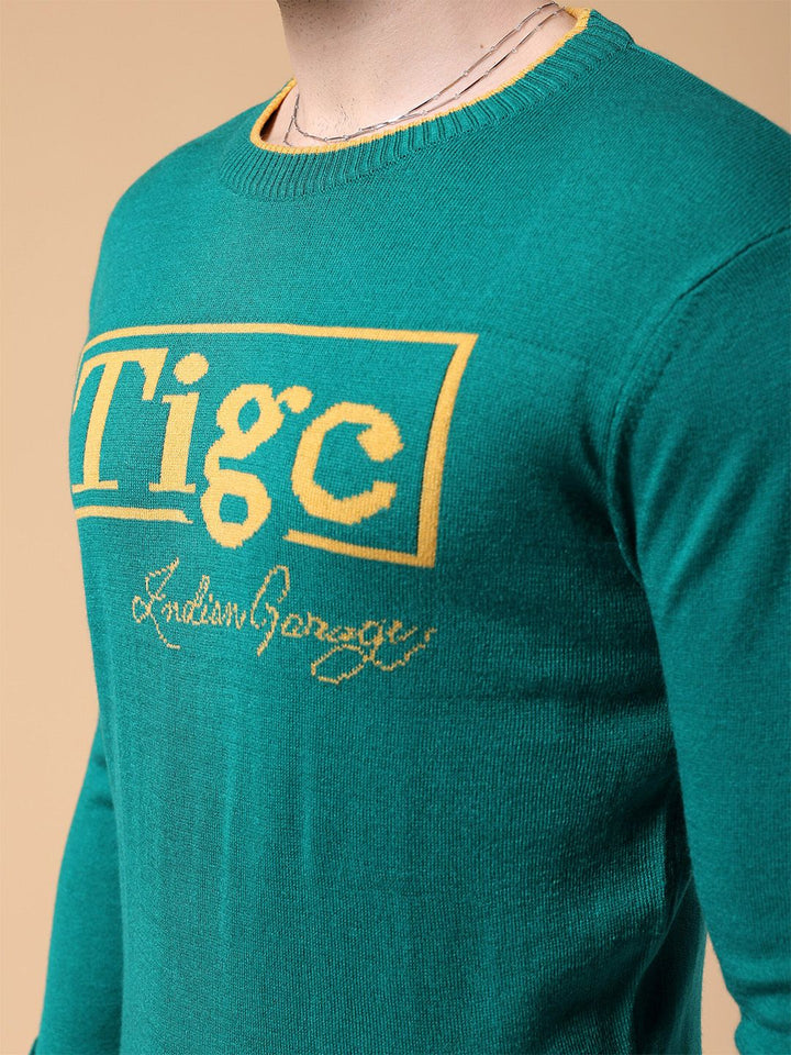 The Indian Garage Co Typography Printed Long Sleeves Acrylic Pullover Sweater