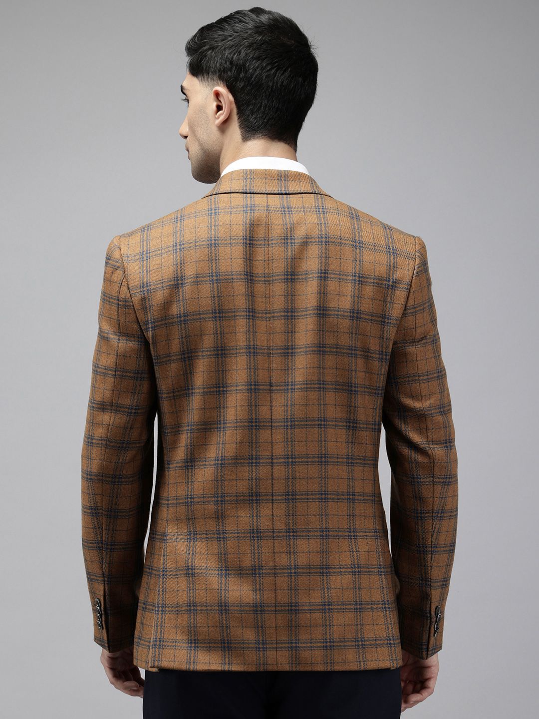 Park Avenue bertenaga Lapel Breasted Single diperiksa Slim Fit Blazer Formal