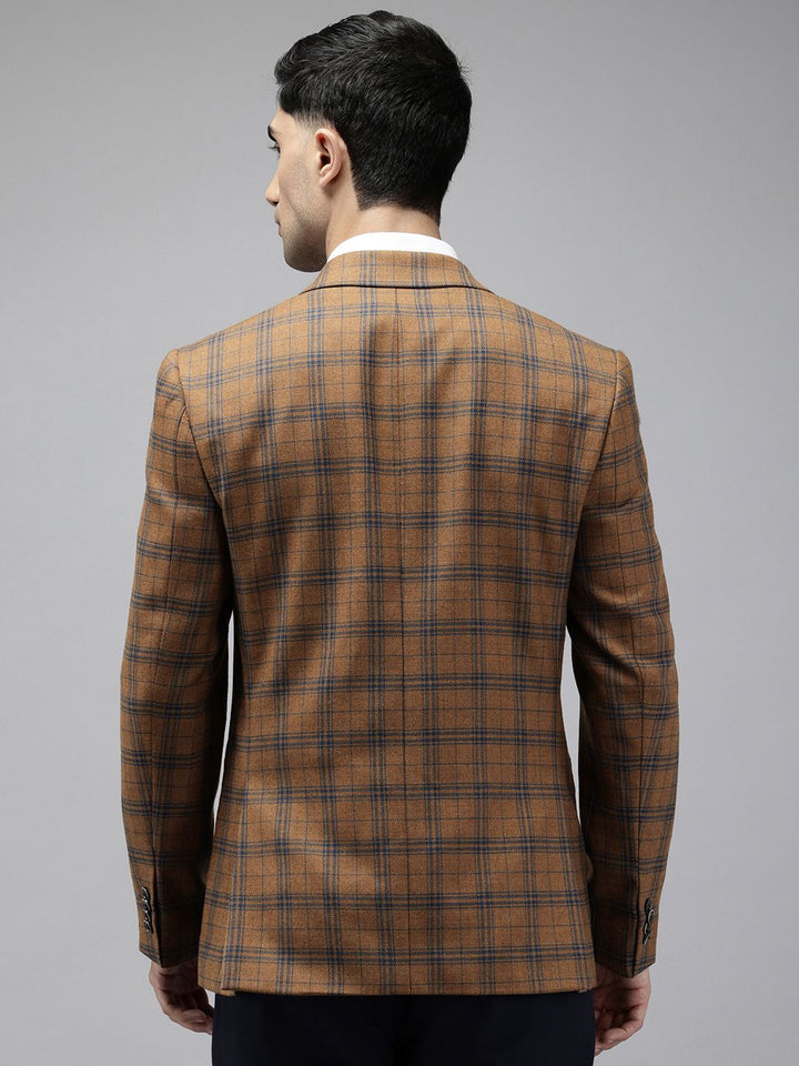 Park Avenue bertenaga Lapel Breasted Single diperiksa Slim Fit Blazer Formal