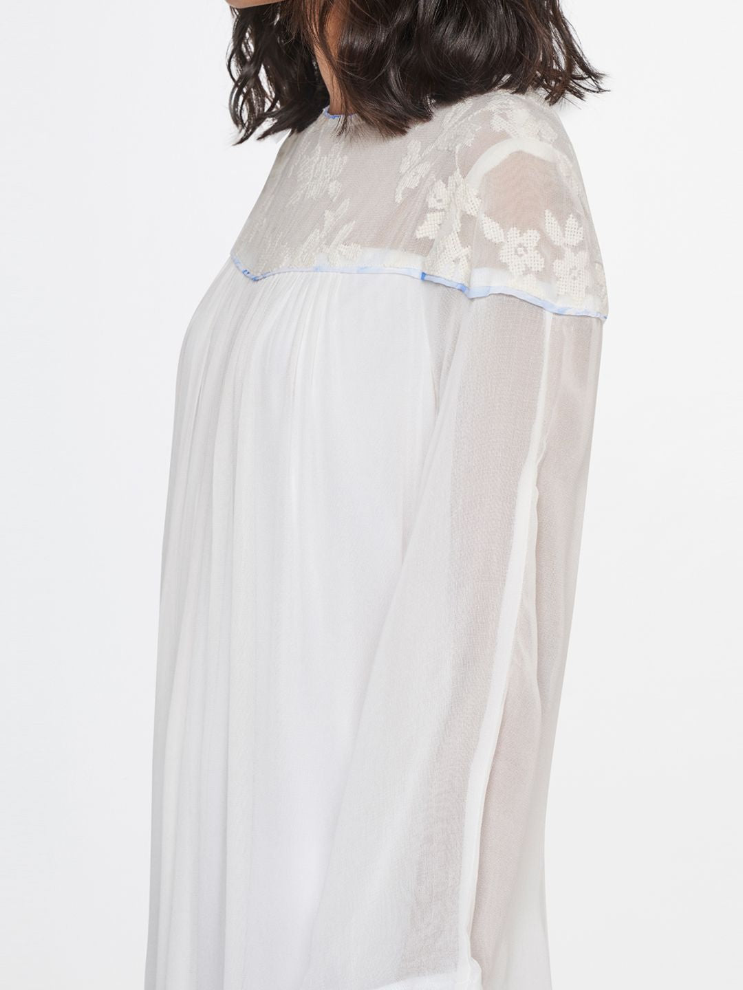 AND Flared Sleeve A-Line Midi Dress with Embroidered Yoke