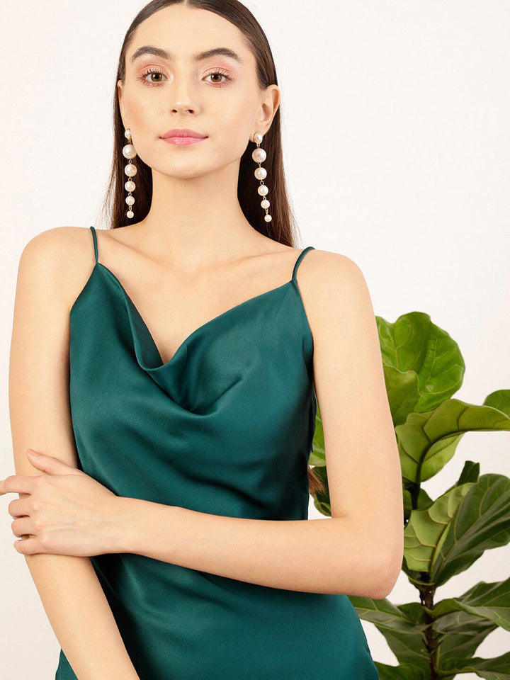 STREET 9 Green Shoulder Strap Sleeveless Satin Sheath Dress