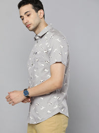 The Indian Garage Co Men Grey Slim Fit Printed Casual Shirt