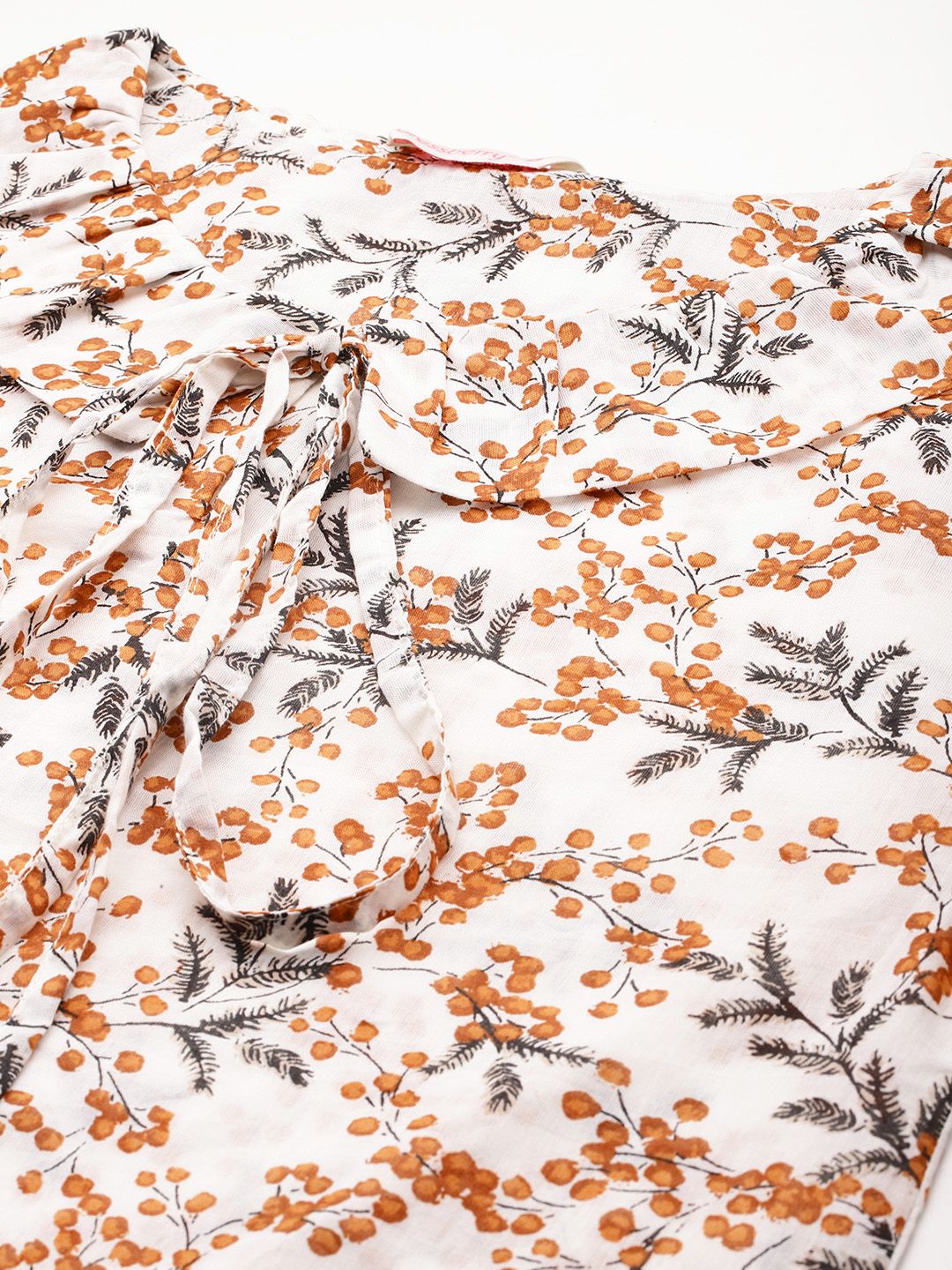 DressBerry Floral Print Tie-Up Neck Cotton Top