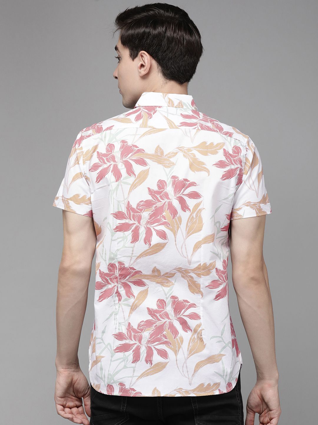 THE BEAR HOUSE Men White Slim Fit Floral Print Pure Cotton Casual Shirt