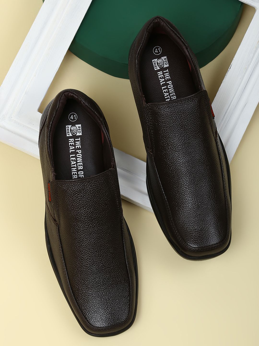 Red Chief Men Brown Genuine Leather Formal Slip-Ons