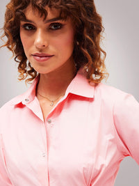 SASSAFRAS Pink Slim Fit Opaque Casual Pleated Pure Cotton Shirt