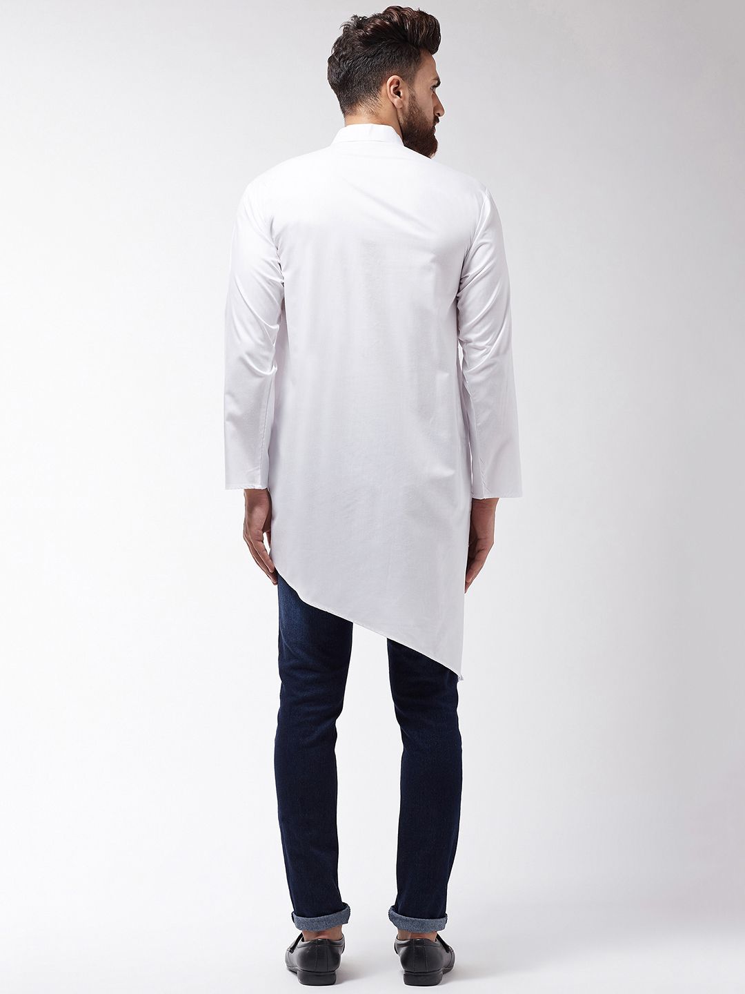 SOJANYA Lelaki White Solid Asymmetric Kurta