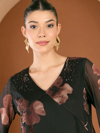 Antheaa Floral Printed Embellished V-Neck Top With Palazzos Co-Ords