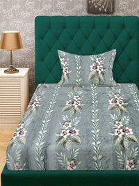 Myntra Elegant Homes Green Floral Printed Fitted 300 TC Single Bedsheet Set- 225X150 cm