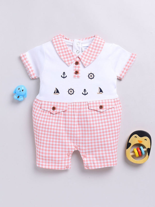 Moms Love Infant Boys Checked Pure Cotton Party Romper