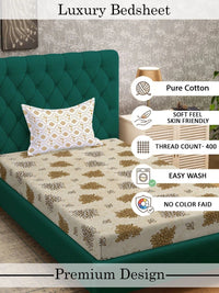 Myntra Elegant Homes Yellow Floral 400 TC Single Bedsheet with 1 Pillow Covers