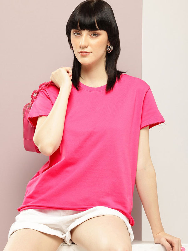 DILLINGER Women Ultra Soft Drapey Cotton Crew Neck Boxy T-Shirt