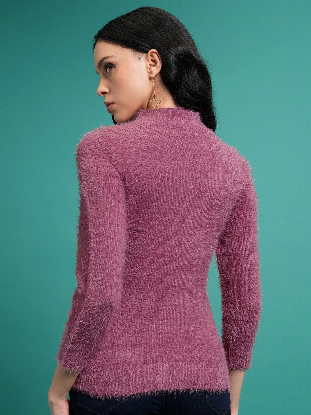 Tokyo Talkies Purple Mock Collar Acrylic Pullover