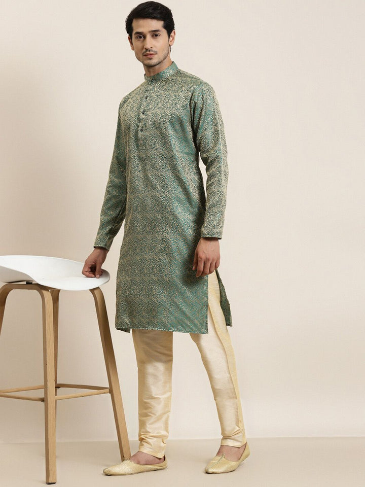 SOJANYA Woven Design Mandarin Collar Silk Cotton Kurta