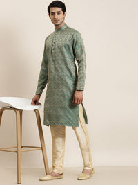 SOJANYA Woven Design Mandarin Collar Silk Cotton Kurta
