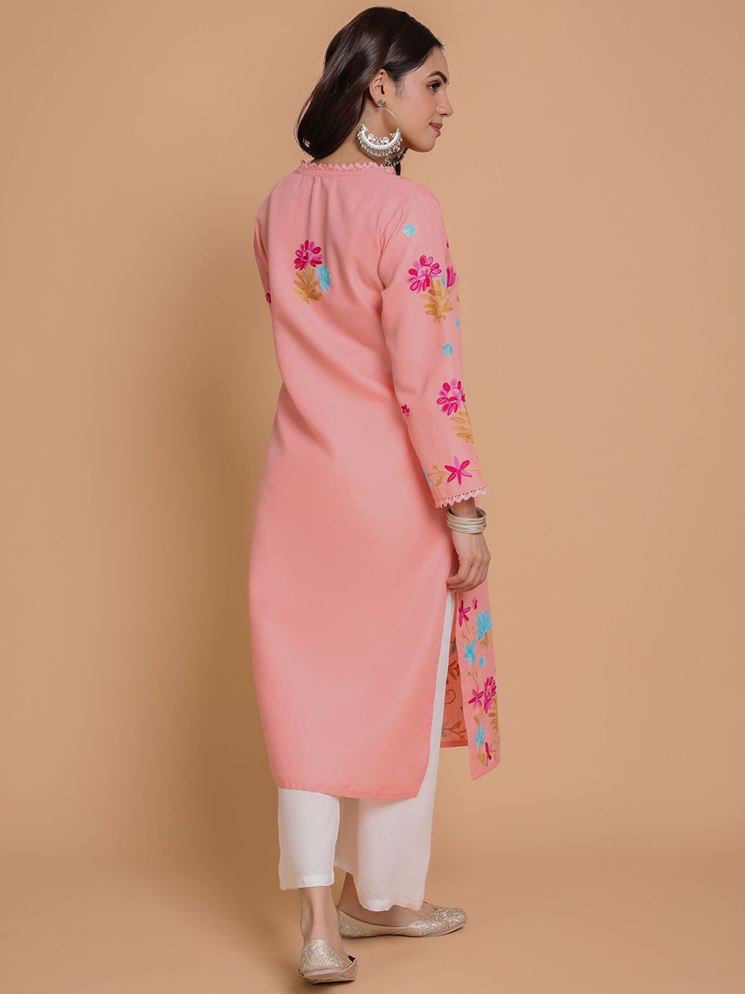 HOUSE OF KARI Floral Embroidered Pastels Cotton Straight Kurta
