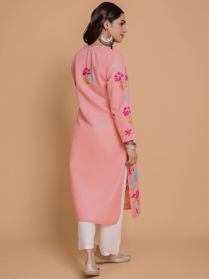 HOUSE OF KARI Floral Embroidered Pastels Cotton Straight Kurta