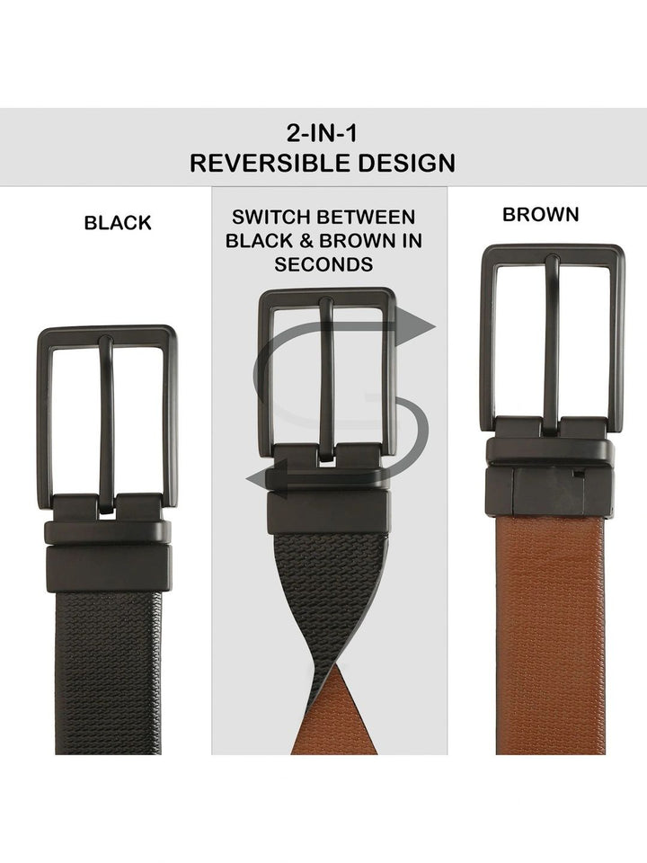 Teakwood Leathers Men Textured Leather Reversible Formal Belt