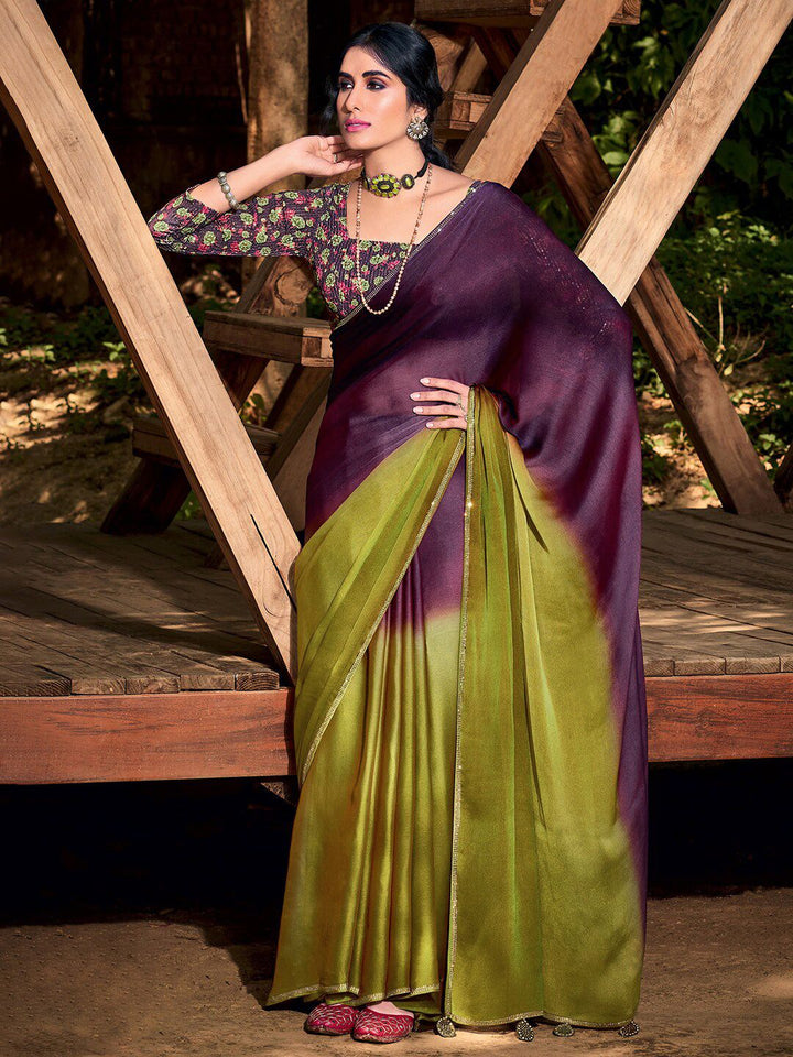 Saree mall Purple & Beige Ombre Embroidered Sarees