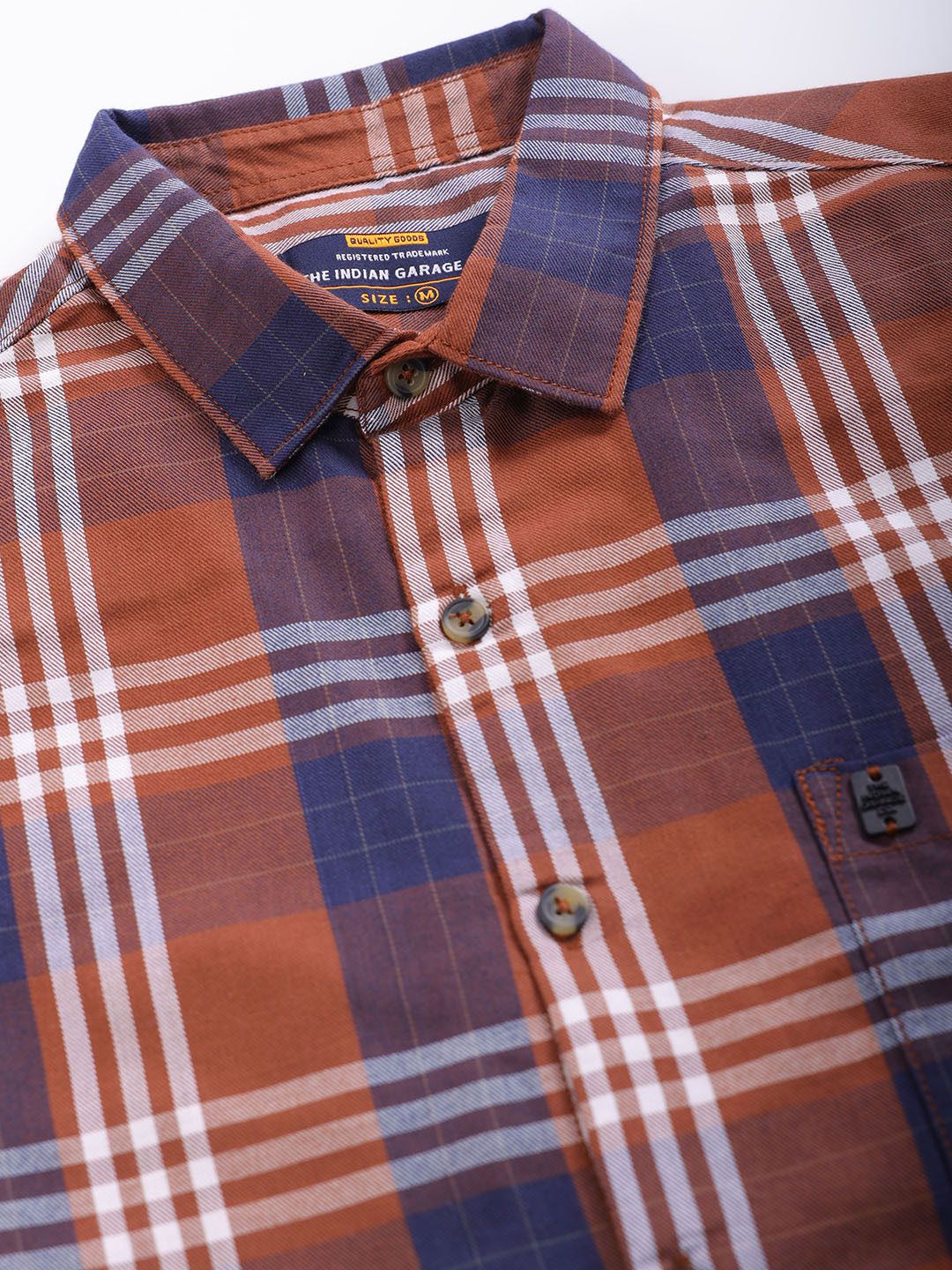 The Indian Garage Co Men Brown & White Tartan Checked Casual Shirt