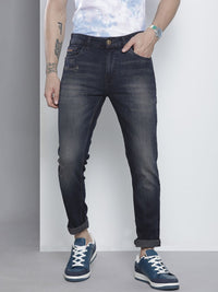 The Indian Garage Co Men Navy Blue Slim Fit Light Fade Stretchable Jeans
