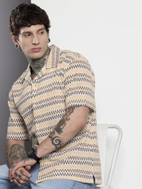 The Indian Garage Co Men Relaxed Fit Textured Lace Crochet Resort Wear Shirt