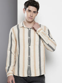 The Indian Garage Co Textured & Striped Pure Cotton Relaxed Fit Casual Shirt