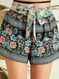 Berrylush Women Blue & Pink Floral Printed High-Rise Shorts