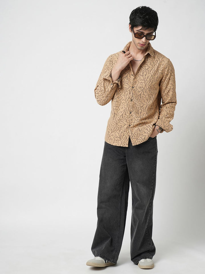 VASTRADO Men Classic Spread Collar Geometric Self Design Slim Fit Casual Shirt
