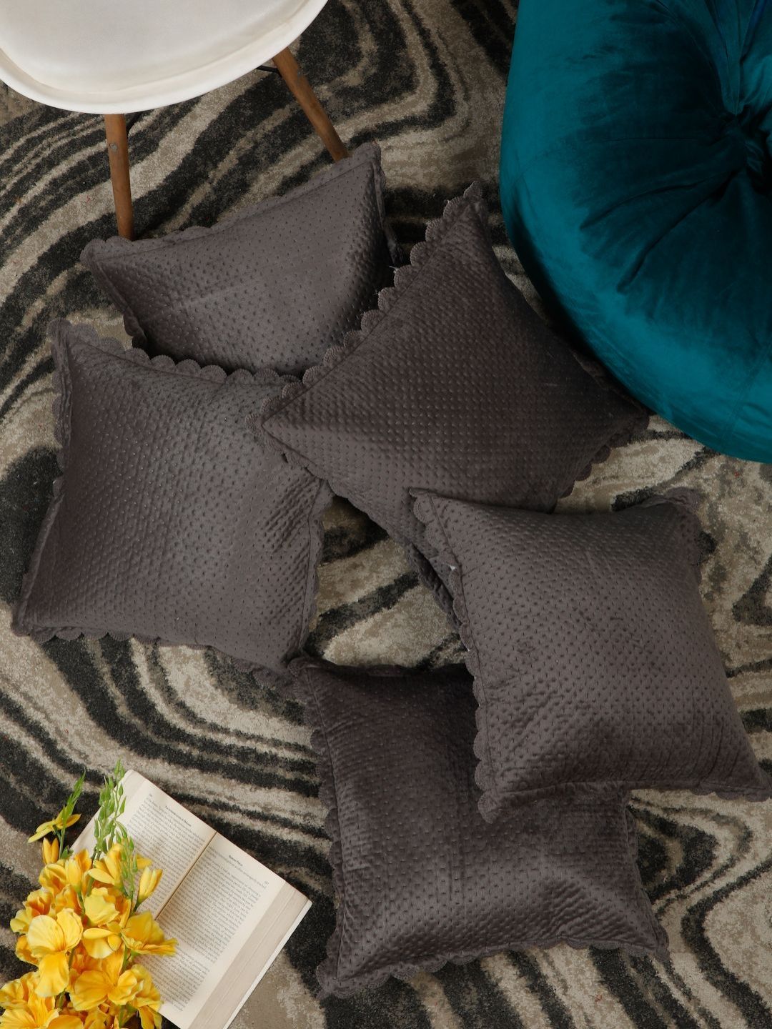 HOSTA HOMES Grey Set of 5 Velvet Square Cushion Covers
