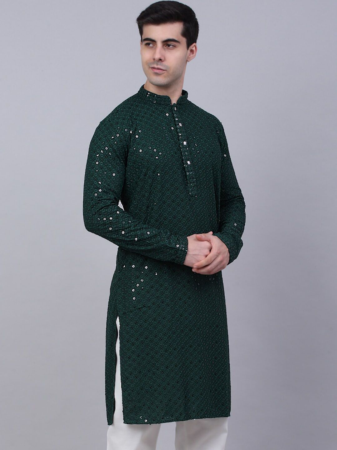 Jompers Men Ethnic Motifs Embroidered Mirror Work Cotton Kurta