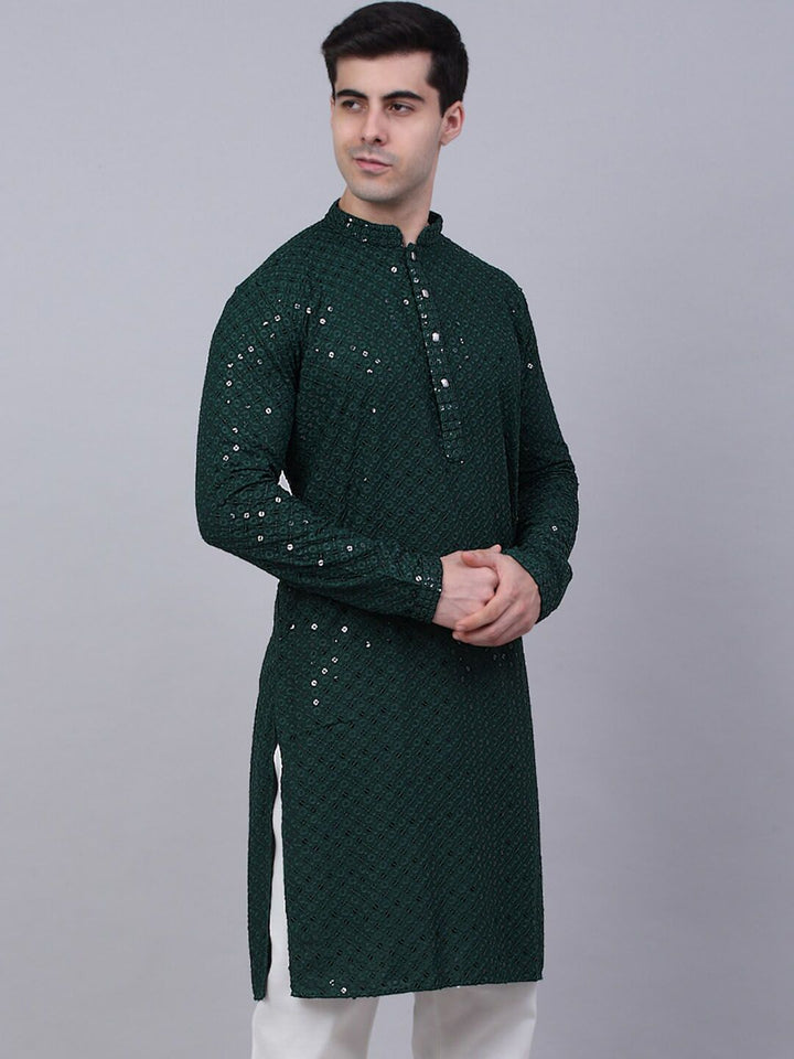 Jompers Men Ethnic Motifs Embroidered Mirror Work Cotton Kurta