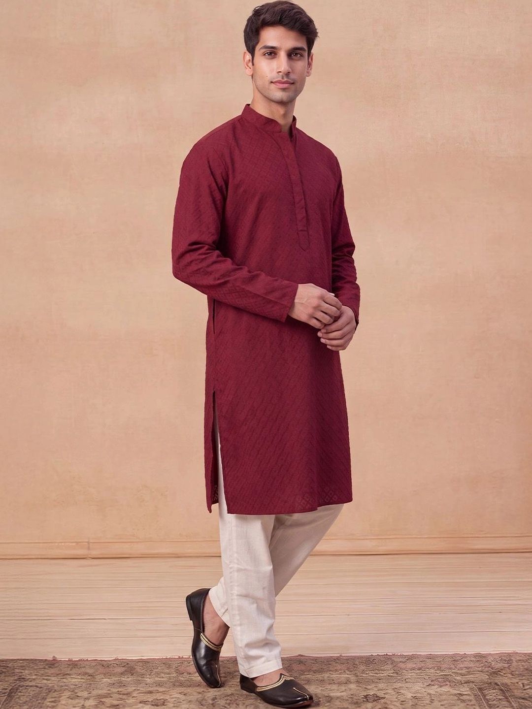 House of Chikankari Men Red Kurta
