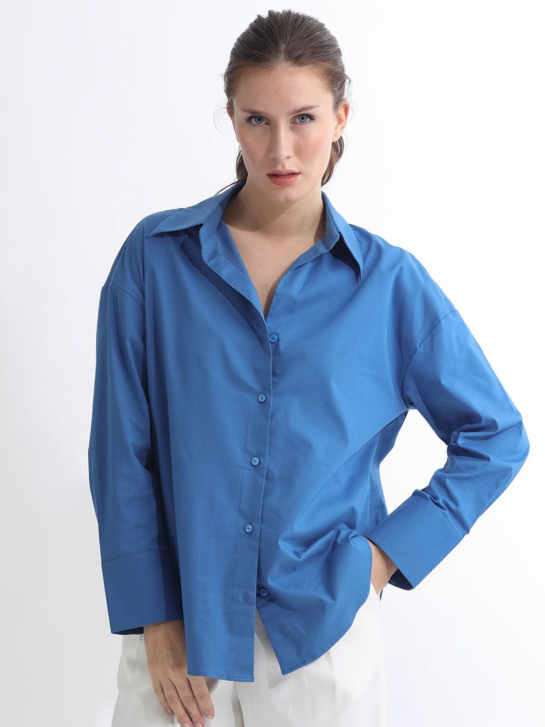 RAREISM Slim Fit Spread Collar Cotton Casual Shirt