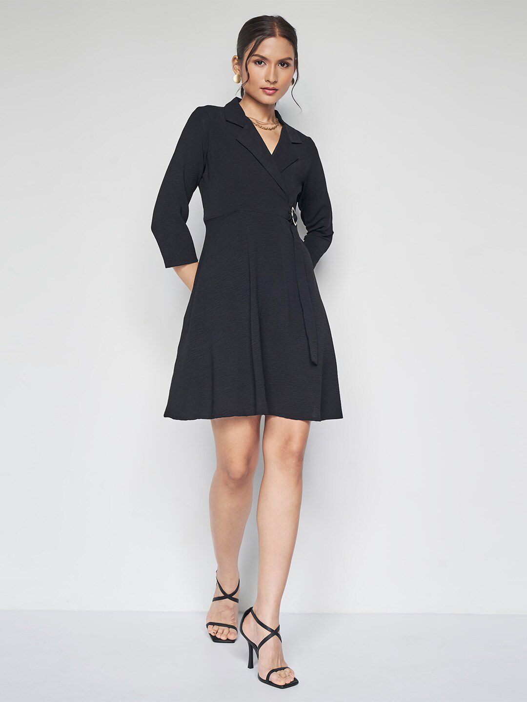 AND Lapel Collar Fit & Flare Dress